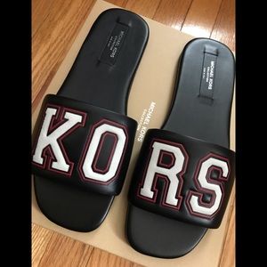 Delphine Kors Varsity Calf Leather Slide Sandal